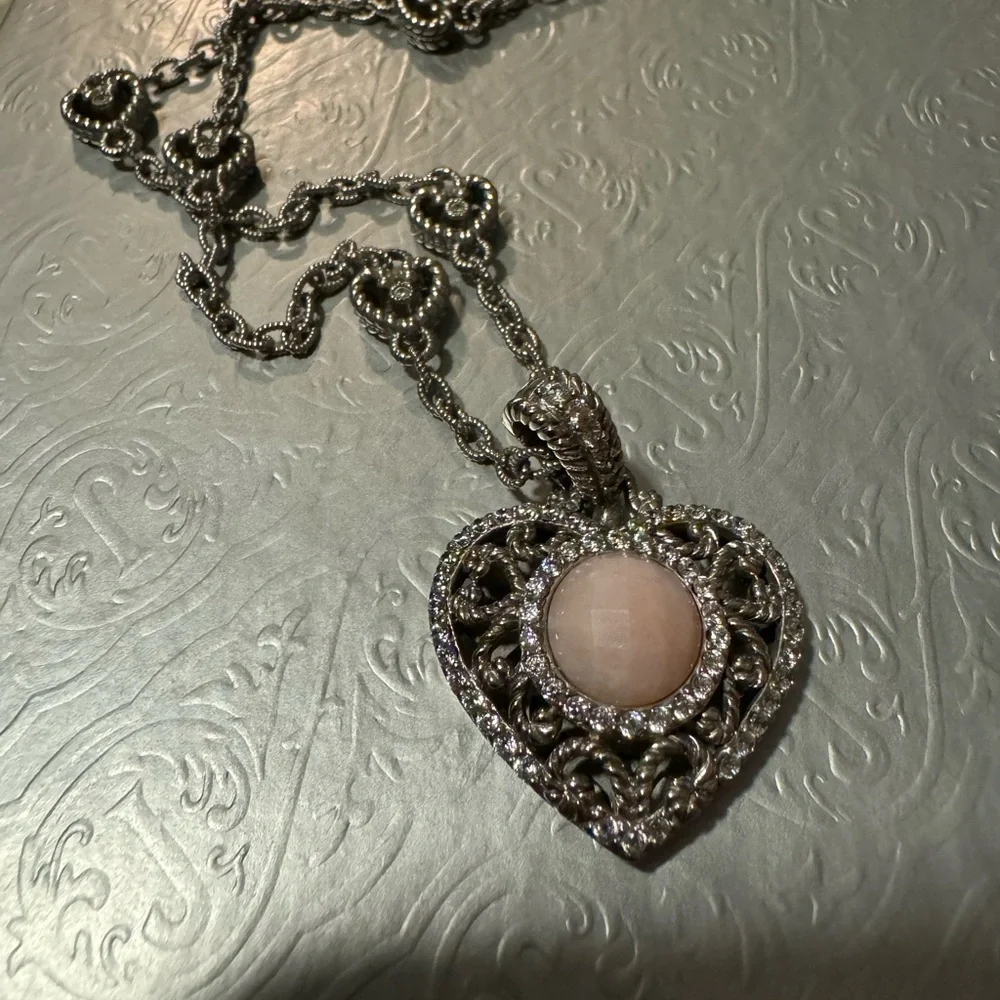 Vintage Judith Ripka 925 sterling silver and CZ heart charm necklace - Picture 9 of 12